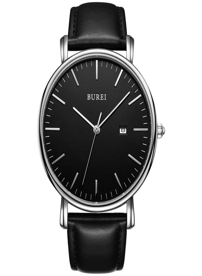 BUREI Men Wrist Watches Fashion Minimalist Analog Quartz Waterproof Watches for Men, black silver black-black, Quartz Watches - Image 1