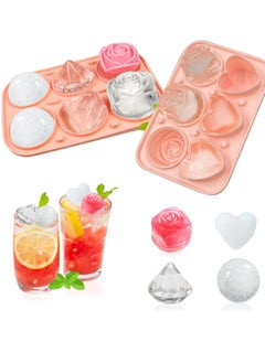 2 Pack Pink Silicone Ice Cube Tray with 3D Large Multi-Shape Molds with Funnel-type Lid for Ice Mold Gifts.