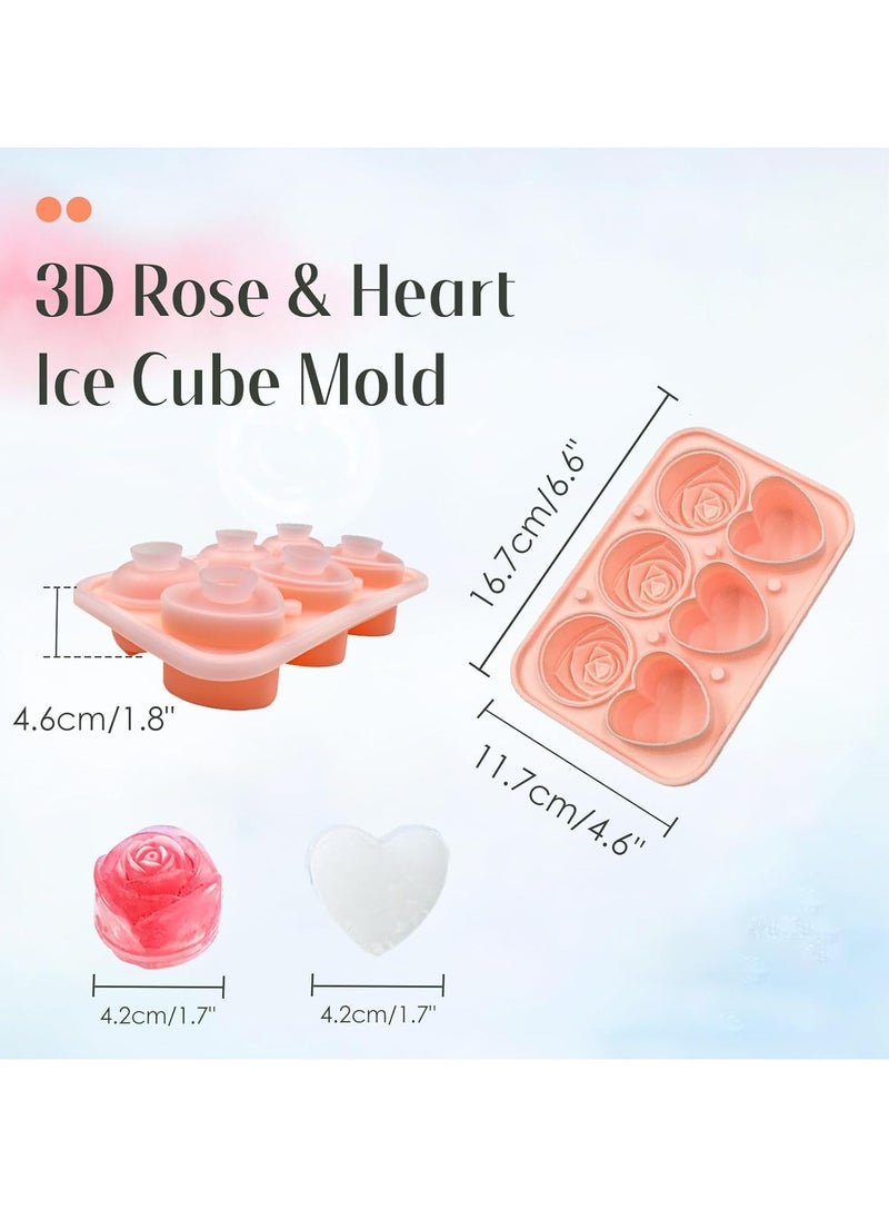 Oasisgalore - 2 Pack Pink Silicone Ice Cube Tray with 3D Large Multi-Shape Molds with Funnel-type Lid for Ice Mold Gifts. - Image 1