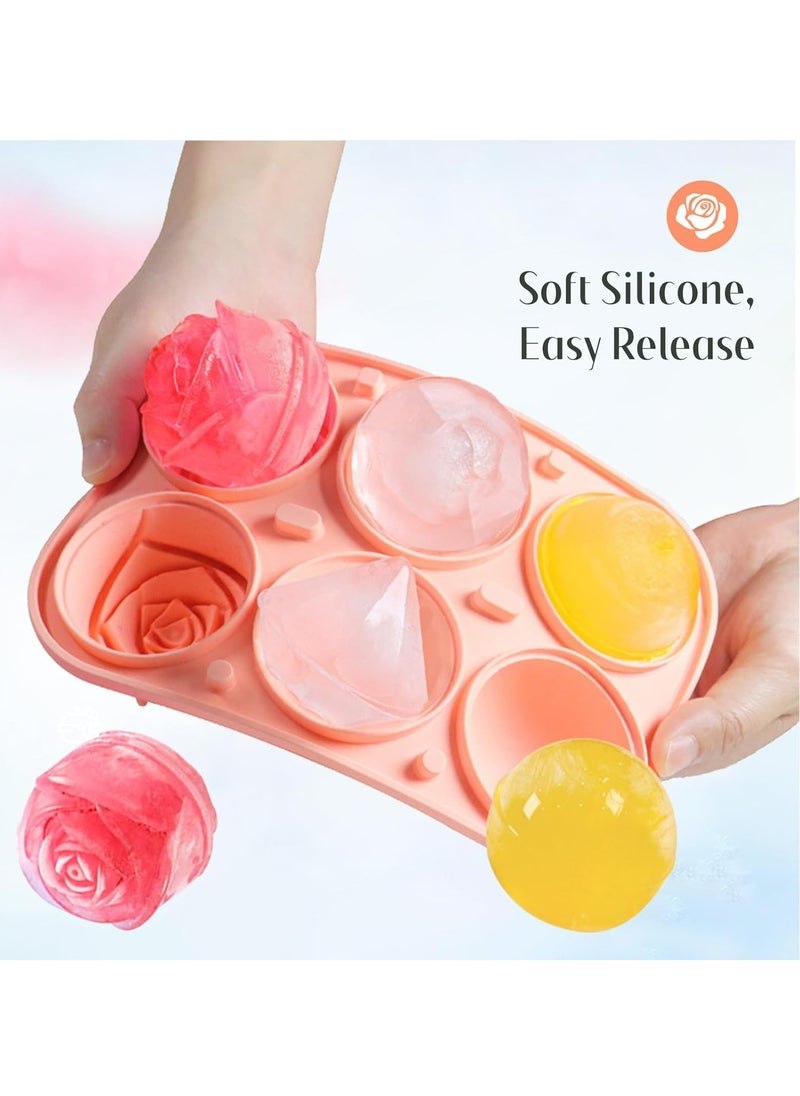 Oasisgalore - 2 Pack Pink Silicone Ice Cube Tray with 3D Large Multi-Shape Molds with Funnel-type Lid for Ice Mold Gifts. - Image 1