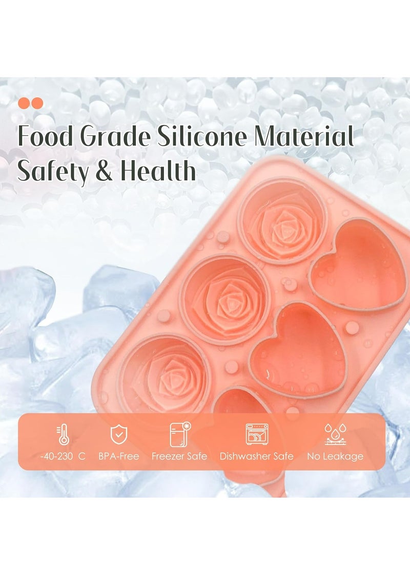 Oasisgalore - 2 Pack Pink Silicone Ice Cube Tray with 3D Large Multi-Shape Molds with Funnel-type Lid for Ice Mold Gifts. - Image 1