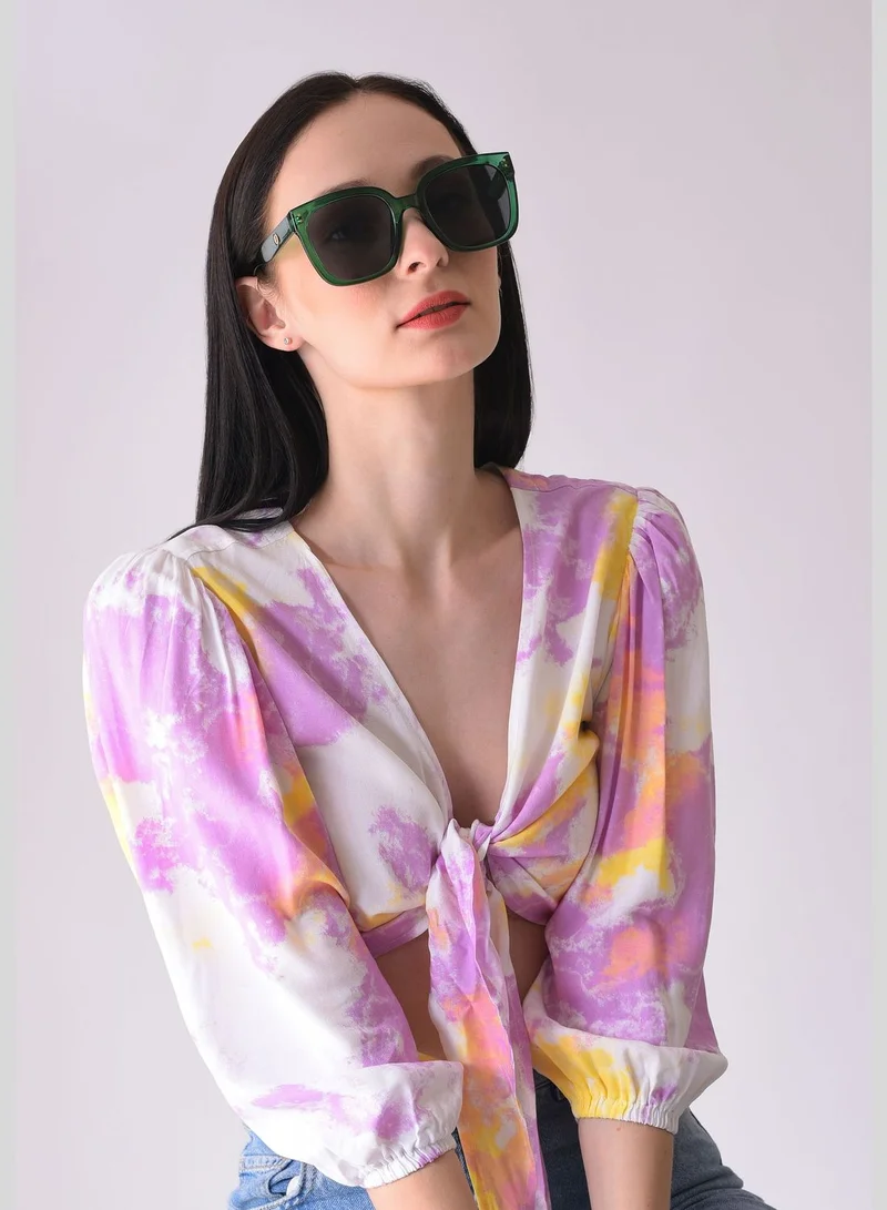 Haute Sauce Women Black Lens Green Butterfly Sunglasses