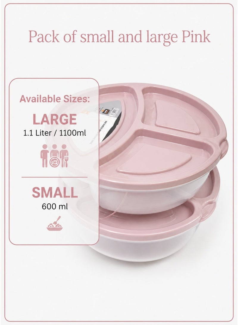3-Compartment BPA-Free Food Storage Containers with Lids – Meal Prep Lunch Box Bundle, Microwave, Freezer & Fridge Safe, Durable Reusable Food Containers, 1.1L + 600ml (Pink) - Image 1