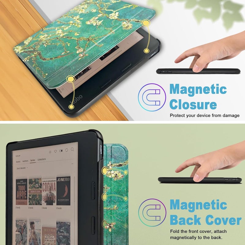 غلاف لجهاز Kobo Libra Colour (الطراز N428، إصدار 2024)، غلاف خارجي من الجلد الصناعي فائق الخفة مع خاصية التشغيل/الإيقاف التلقائي، زهر اللوز - Image 5