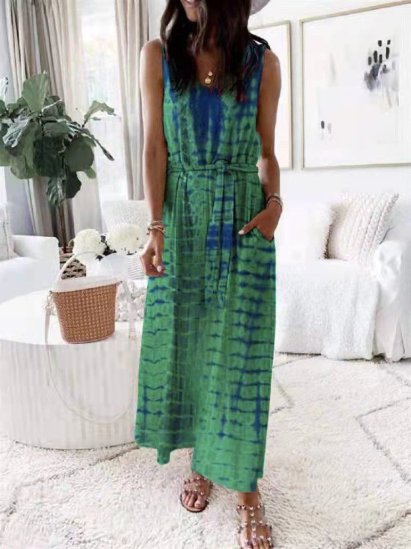 2022 European and American cross-border women's clothing foreign trade new loose printing vest belted dress women purple XL - Image 3