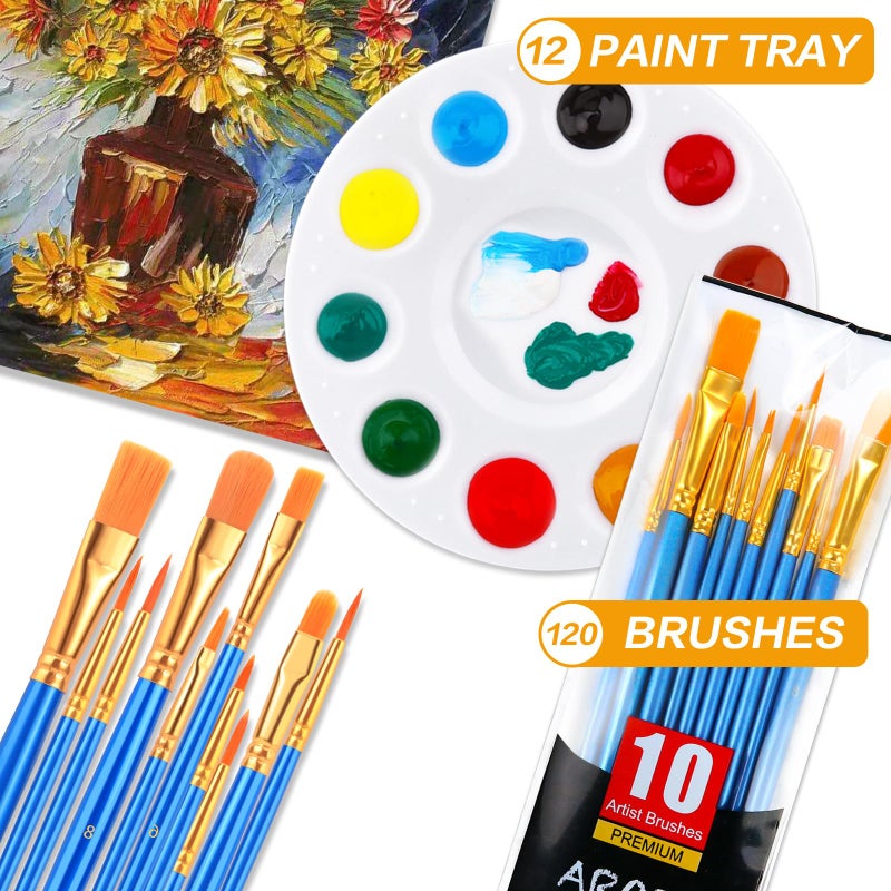 AROIC Painting Brush Palette Set, with 12 Packs of 120 Brushes and 12 Palettes,Nylon Brush Head, Suitable for Oil Watercolor, etc., Perfect Art Painting Set. - Image 2