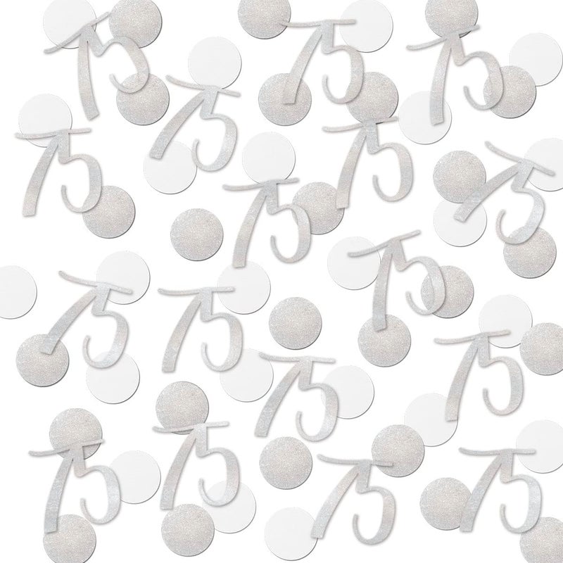 MAGJUCHE Silver Glitter 75 Confetti 75th Birthday Number Confetti 200pcs Anniversary Party Table Decoration Supplies - Image 1