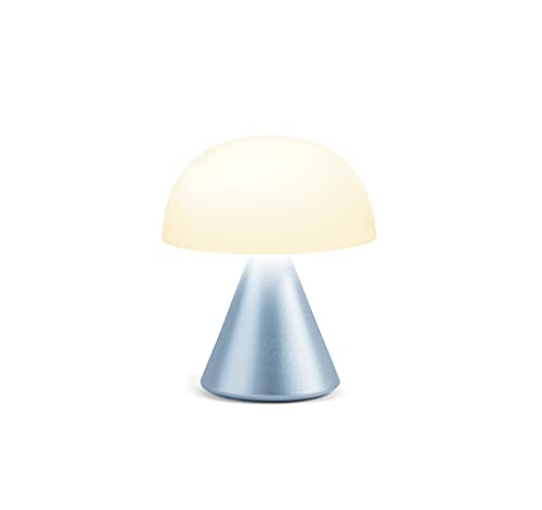 Lexon Mina Small Mushroom Lamp - LED Portable Bedside Light for Bedrooms, Kids & Nursery - Rechargeable with 12h Autonomy & Memory Dimmer, Aluminum - Light Blue - Image 1