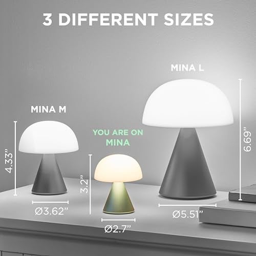Lexon Mina Small Mushroom Lamp - LED Portable Bedside Light for Bedrooms, Kids & Nursery - Rechargeable with 12h Autonomy & Memory Dimmer, Aluminum - Light Blue - Image 3