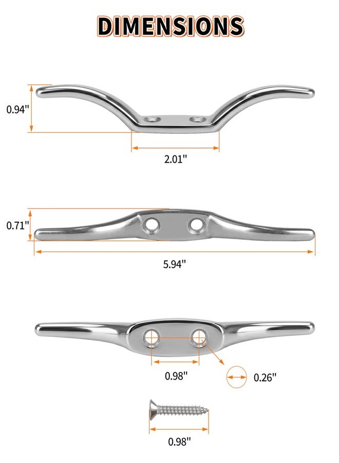 OULEME 6" Boat Cleat, 316 Stainless Steel Marine Grade Dock Cleat with Mounting Screws, Rope Cleat for Kayak, Yacht, Flagpole and Nautical Decor, 2-Pack - Image 3