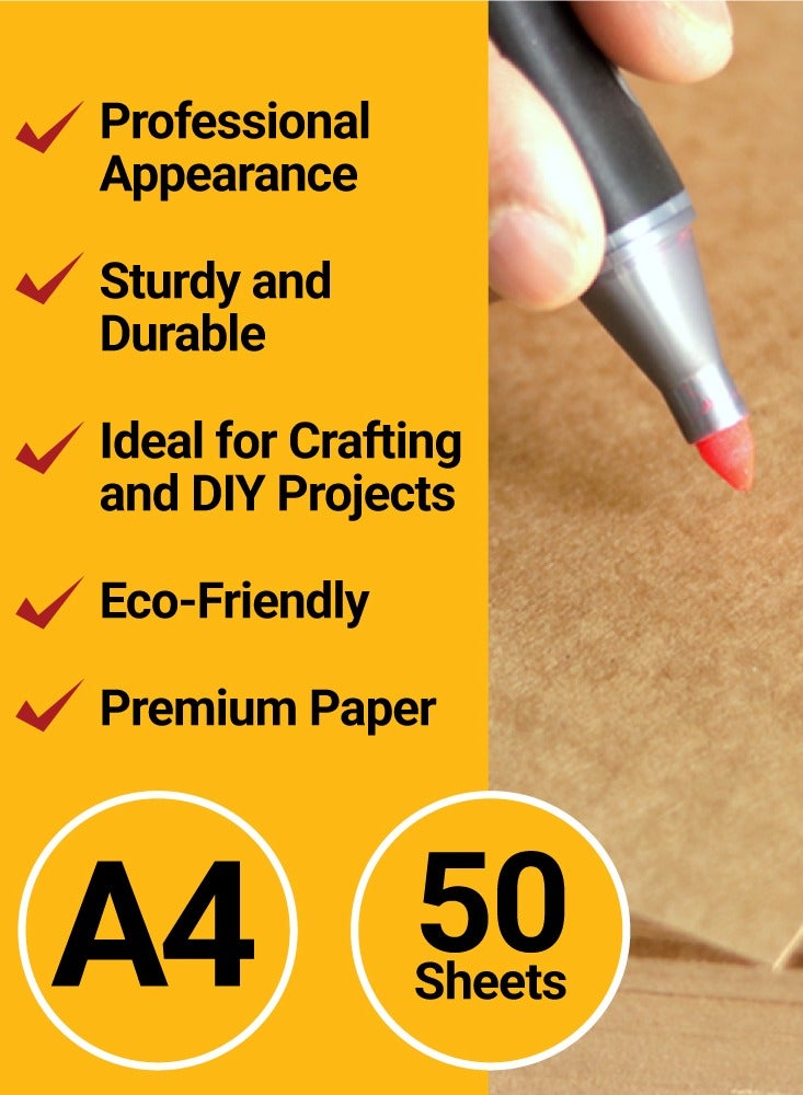 firstnock 200 Gsm Kraft Paper A4 Brown 50 Sheets Craft Making Paper, Printing Paper School office and home use  - Image 2