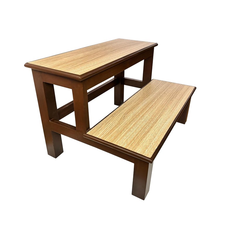 ASHOFY Handmade Teak Wood Laminate 2 Step Stool Foot Stool 2Step Ladder Two Step Table 24x16x18 Inch Dark Brown with Laminated Top