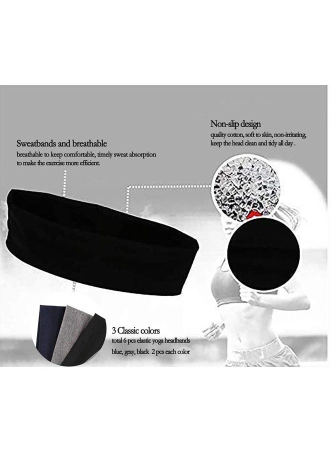 DERAYEE Black Headbands, 6 Pcs Fashion Hair Bands Stretch Elastic Yoga Headband for Women Men Girls Sports Headwraps Non Slip  - Image 3