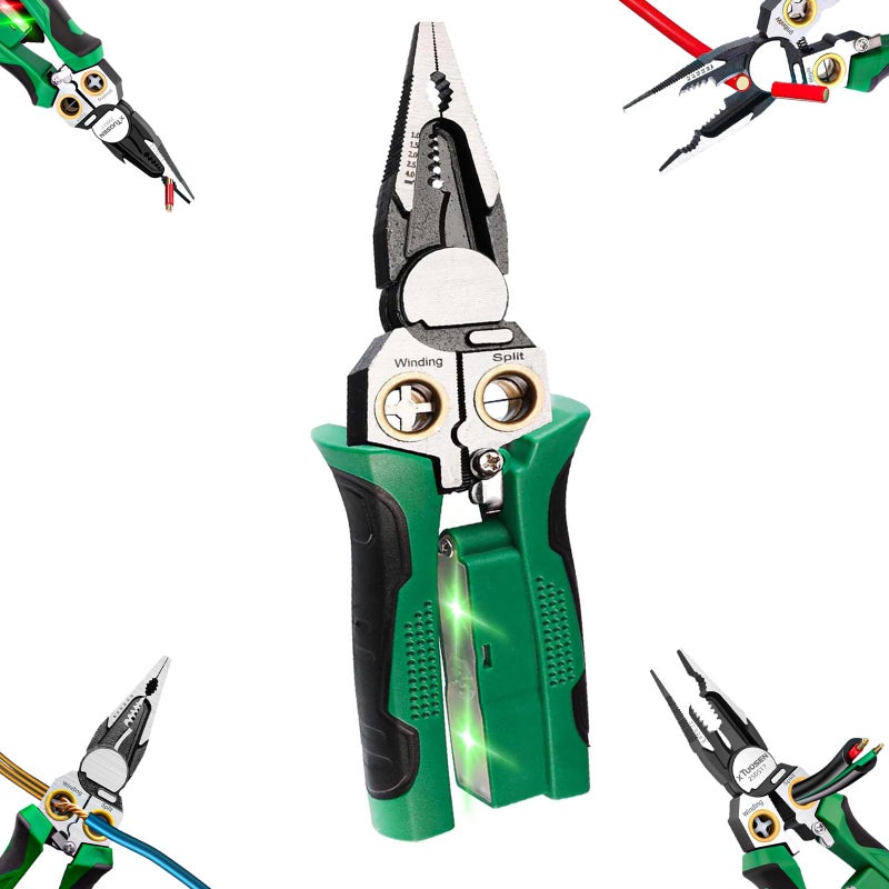 JUSTHERE 8 in 1 Wire Stripper with Voltage Tester, Wire Stripping Tool for Heavy Duty 12V-220V AC/DC Tester Hot/Neutral Wires, Multi-Functional Electrician Repair Tool - Image 1