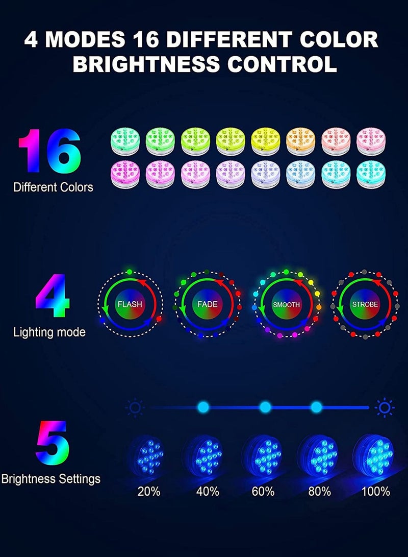Captaintech Pool Lights Submersible LED with Magnet and Suction Cups RF Remote IP68 Waterproof Underwater Timing (1 Pack 3.35 Inch) - Image 2