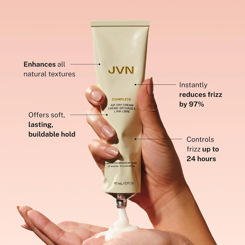 جي في ان JVN (148ml (Pack of 1)) - Air Dry Cream, No Heat Air Dry Hair Styling Cream, Soft Styling Cream for All Hair Types, Smoothes and Defines Hair, Sulphate Free (148ml)