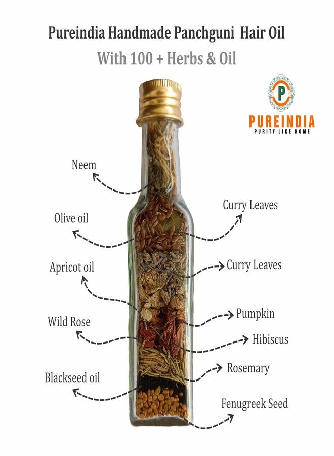 Pureindia Handmade PANCHGUNI Hair-Oil Promotes Hair Growth & Reduces Hair Fall | With Rosemary, Castor, Amla, Brahmi and Bhringraj Oil& 100+ Herbs |Chemical Free | 100 ml. - Image 3