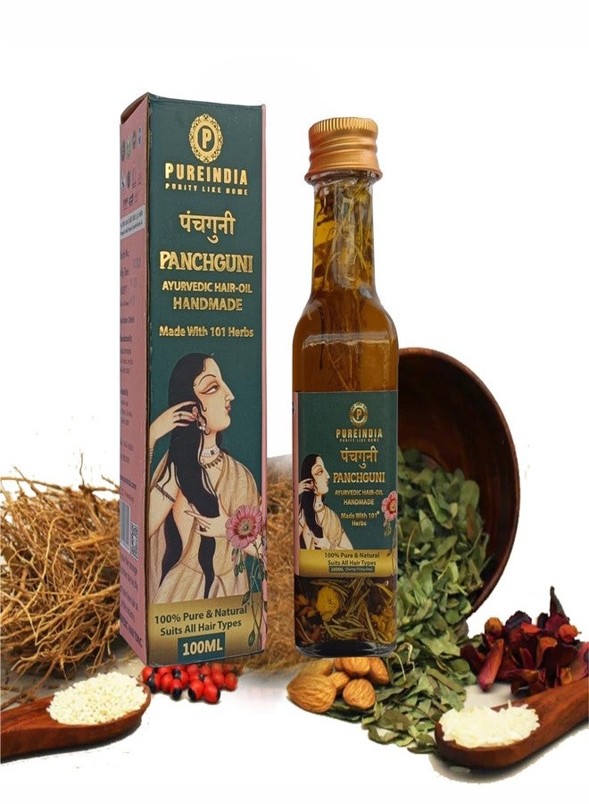 Pureindia Handmade PANCHGUNI Hair-Oil Promotes Hair Growth & Reduces Hair Fall | With Rosemary, Castor, Amla, Brahmi and Bhringraj Oil& 100+ Herbs |Chemical Free | 100 ml. - Image 1