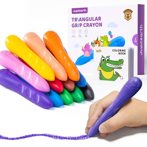 JUPITEARTH 12 Colors Crayons for Kids Ages 48 with Coloring Book Bonus Stickers NonToxic Washable Triangle Crayons for Toddlers 13 Fat Brain Toys for Art Supplies and Ideal for Kids - Image 1