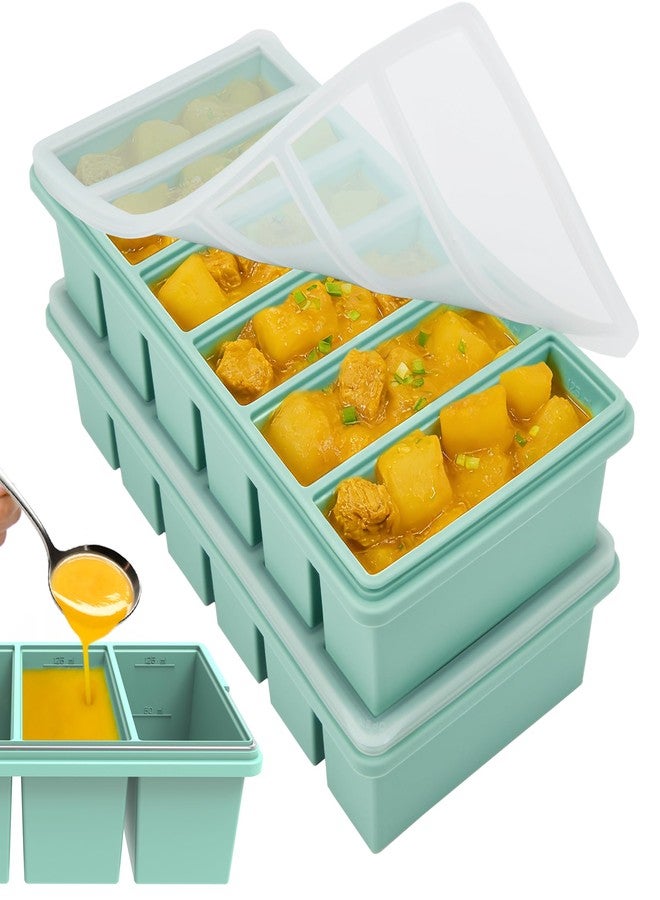 CyhHave 1/2 Cup Silicone Freezer Molds with Lid, Soup Container Style Ice Cube Trays for Freezer - Reinforced Steel Ring Top for freezing Soup Sauce Broth Leftovers, Dishwasher & Oven Safe, BPA Free 2 Pack - Image 1