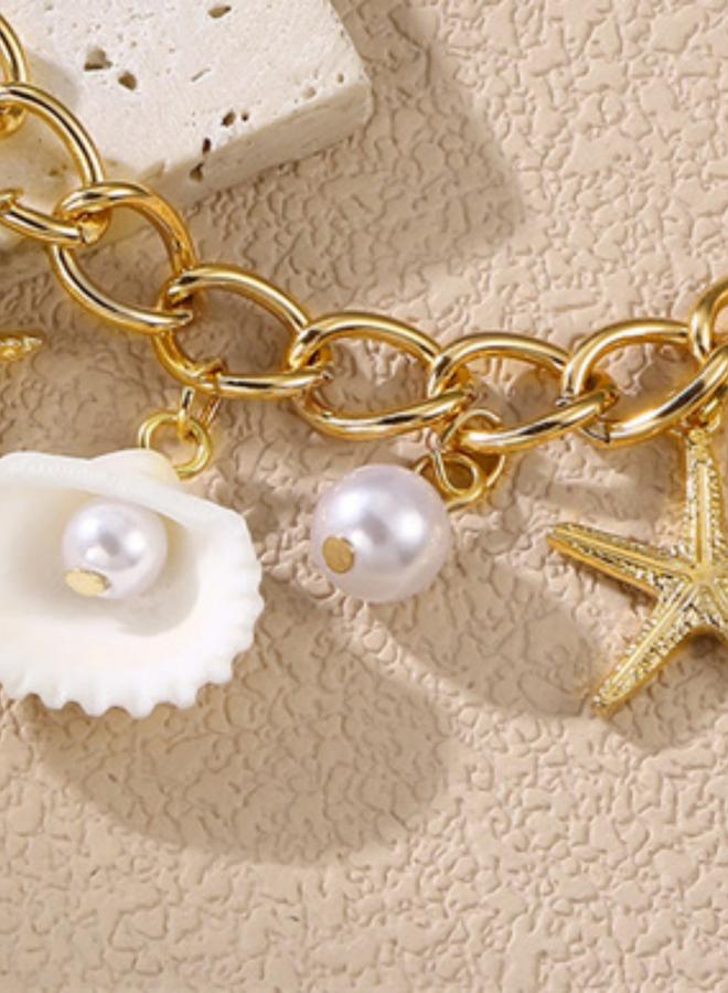 Take Two Charm Anklet with Seashell and Pearl Accents - Image 3