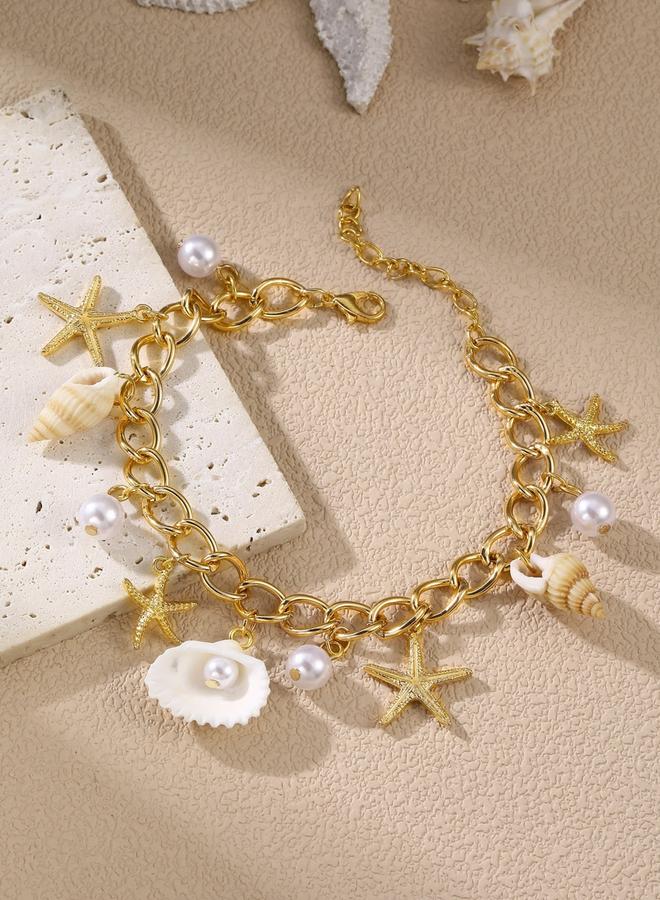 Take Two Charm Anklet with Seashell and Pearl Accents - Image 1