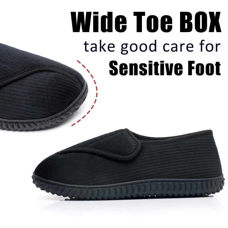 Git-up Men Memory Foam Diabetic Slippers Adjustable Arthritis Edema Swollen Feet Wide House Shoes Comfy Soft Non-Slip Plus Size Indoor Outdoor Slipper,Black,13 D(M). - Image 4