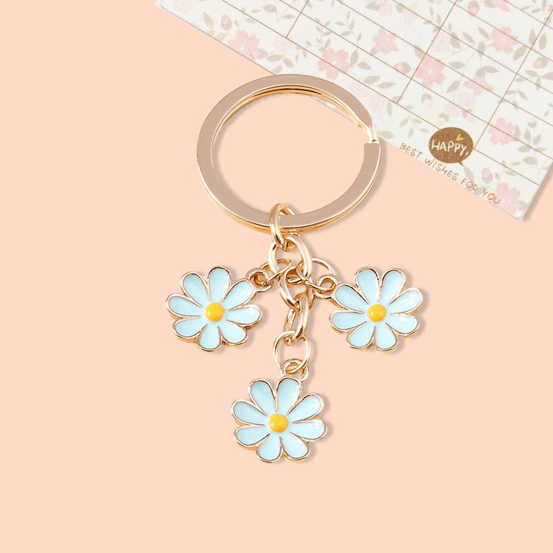 Cross-border special pendant small jewelry key chain cute small fresh flower accessories bag hanging metal key chain Blue