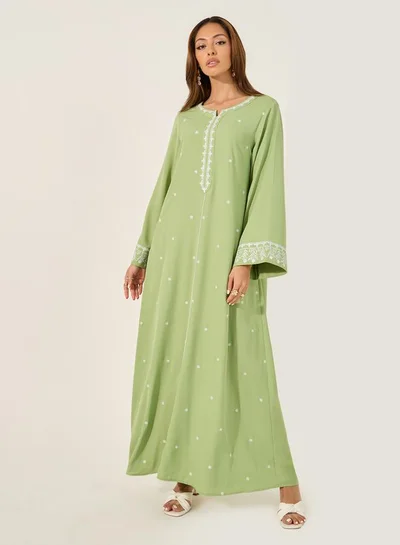 Styli Embroidered Notch Neck A-Line Jalabyia