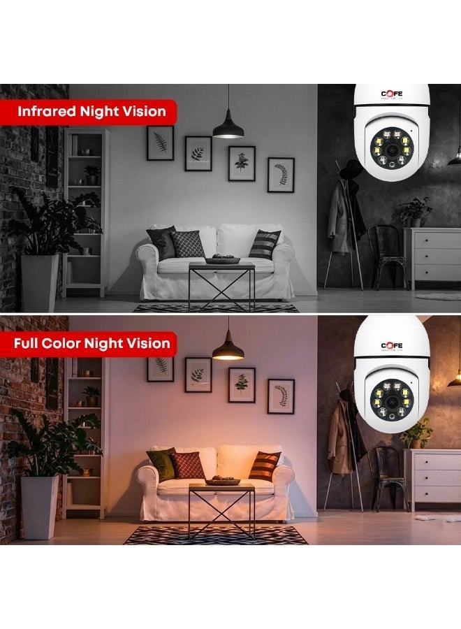 COFE Bulb Security Camera – 2MP WiFi Camera | 360° Pan Tilt Zoom | Auto-Tracking Motion Detection | Night Vision | Two-Way Audio | Indoor & Outdoor CCTV Surveillance - Image 4