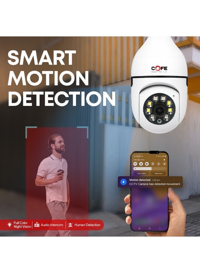 COFE Bulb Security Camera – 2MP WiFi Camera | 360° Pan Tilt Zoom | Auto-Tracking Motion Detection | Night Vision | Two-Way Audio | Indoor & Outdoor CCTV Surveillance - Image 3