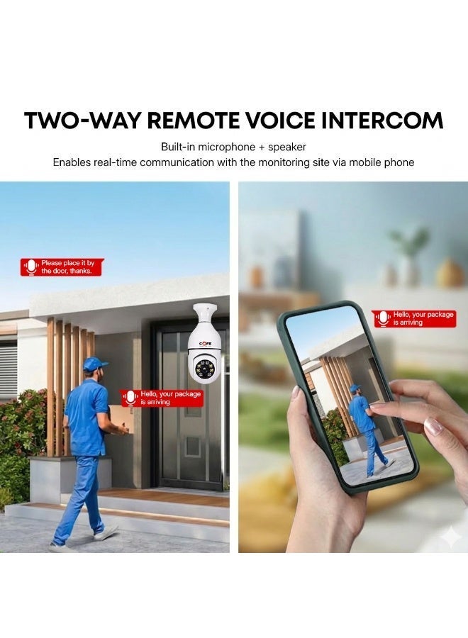 COFE Bulb Security Camera – 2MP WiFi Camera | 360° Pan Tilt Zoom | Auto-Tracking Motion Detection | Night Vision | Two-Way Audio | Indoor & Outdoor CCTV Surveillance - Image 2