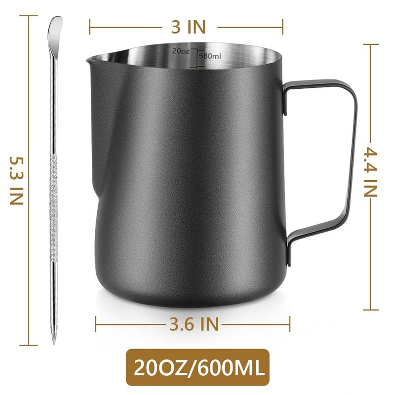 NewGF Frothing Milk Pitcher, 20 oz/600 ml Stainless Steel Frothing Milk Jug with Latte Art Pen,with Internal Measurements, for Cappuccino, Espresso and More - Image 3