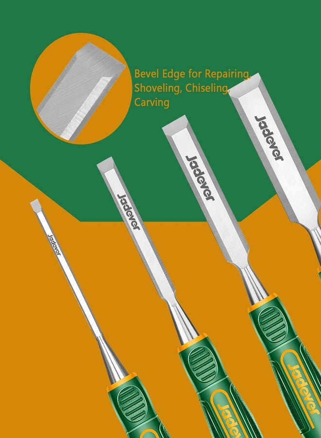 جاديفر  إزميل خشب من Jadever، طقم إزميل نجارة، 4 قطع، مقاس 5.5 بوصة، شفرة ذات حافة مشطوفة - Image 3