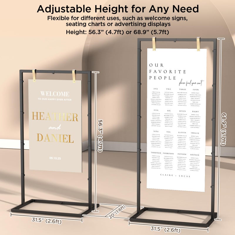 CFRERO Welcome to Our Wedding Sign Stand, Adjustable Portable Seating Chart Holder for Wedding Entrance Reception, Black Metal Linen Fabric Display Easel with Design Bundle & Hanging Straps for Party DÃ©cor - Image 2