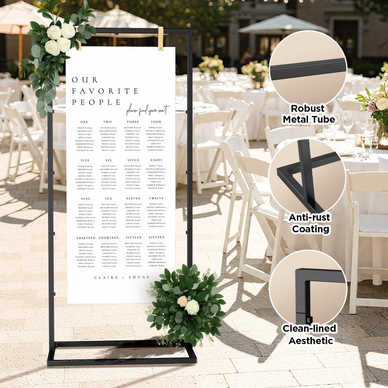 CFRERO Welcome to Our Wedding Sign Stand, Adjustable Portable Seating Chart Holder for Wedding Entrance Reception, Black Metal Linen Fabric Display Easel with Design Bundle & Hanging Straps for Party DÃ©cor - Image 5