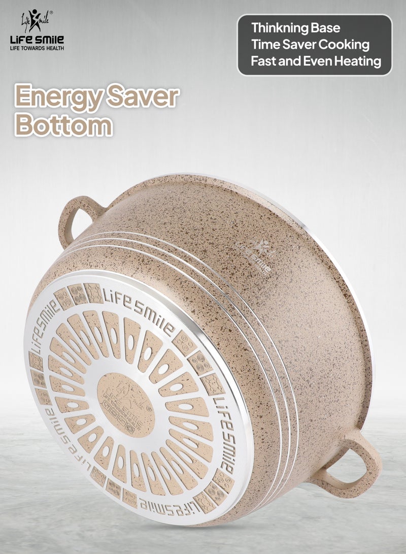 Life Smile 31pcs Nonstick Granite Cookware Set – Premium Non Stick Cookwares, Kitchen Cooking Pots & Soup Pots | Induction Base Pots & Pans Set | Casseroles (20/24/28/32/36/40cm) with Lids, 28/32cm Shallow Pots, 30cm Double Grill Pan, 1.3L Sauce Pan, 3.0L Whistling Kettle, Frying Pans (20/24/28cm) & Silicone Kitchen Spoons with Stand - Image 2