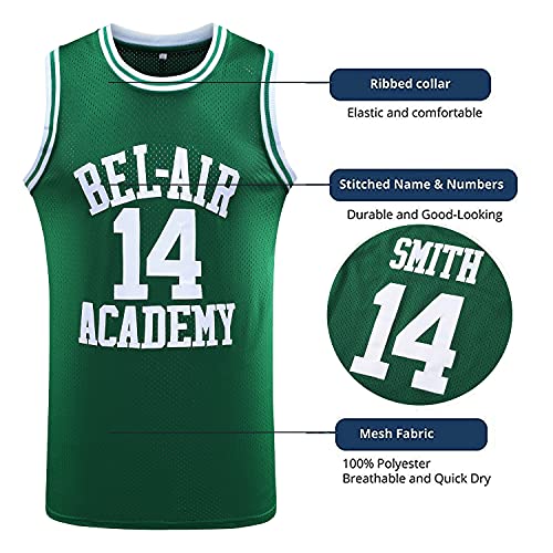MESOSPERO #14 The Fresh Prince of Bel Air #25 Carlton Banks Basketball Jersey,90s Hip Hop Clothes for Party Men (14 Green, Medium) - Image 2