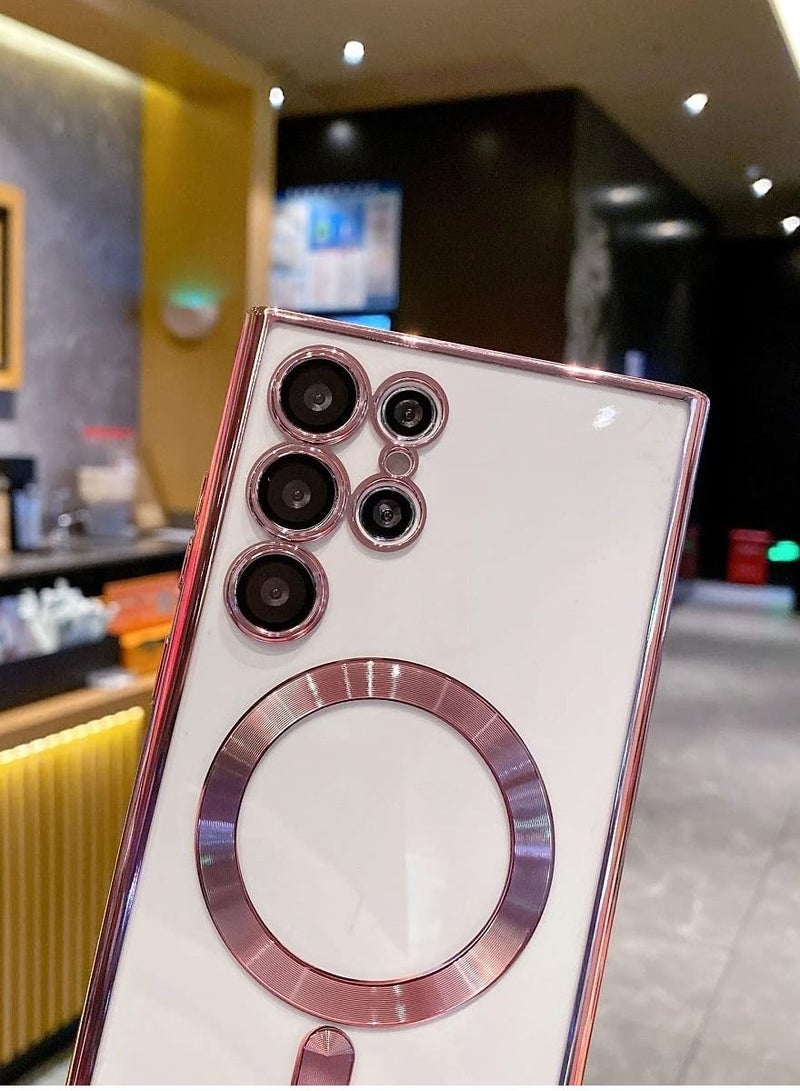 IAF for Samsung Galaxy S23 Ultra Case Magnetic Clear with Camera Lens Protector Full Protection MagSafe Electroplated Silicone Slim Fit Shockproof Protective Case Cover - Pink - Image 4