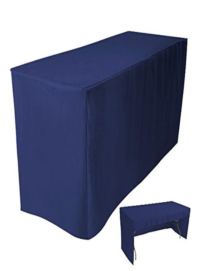 4LESS 8' Fitted Tablecloth Table Cover Trade Show Event Open Back Side - 3 Sided Navy Blue