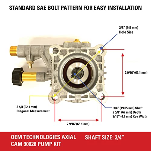 Simpson OEM Technologies 3300 PSI 2.4 GPM Replacement Pressure Washer Pump Kit, Horizontal Axial Cam Replacement Pump for Gas Pressure Washer, 3/4" Shaft, Includes Hardware and Siphon Tube (90028) - Image 4