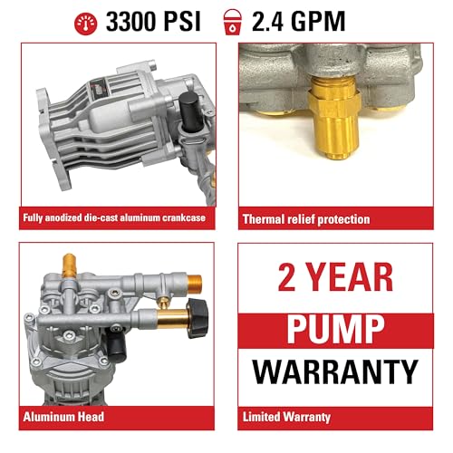 Simpson OEM Technologies 3300 PSI 2.4 GPM Replacement Pressure Washer Pump Kit, Horizontal Axial Cam Replacement Pump for Gas Pressure Washer, 3/4" Shaft, Includes Hardware and Siphon Tube (90028) - Image 3
