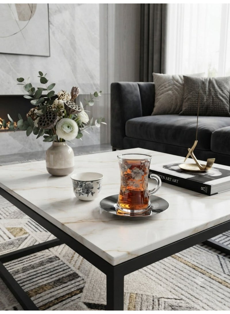 *24-Piece Glass Tea Cups & Ceramic Coffee Cups Set with Stainless Steel Saucers* - Image 3