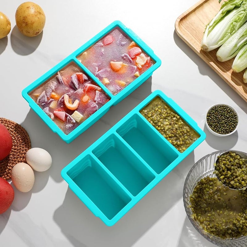 Silicone Freezer Tray With Lid-Soup Freezer Container molds (Lake Blue) - Image 3