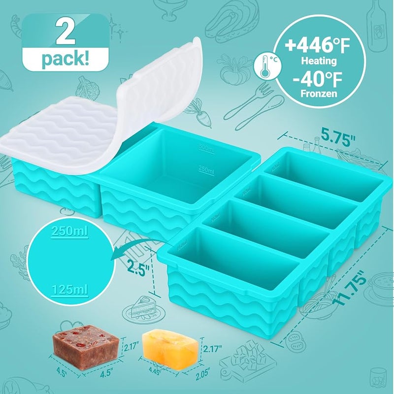 Silicone Freezer Tray With Lid-Soup Freezer Container molds (Lake Blue) - Image 2