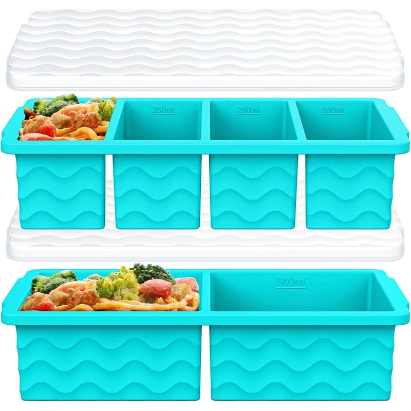 Silicone Freezer Tray With Lid-Soup Freezer Container molds (Lake Blue) - Image 1