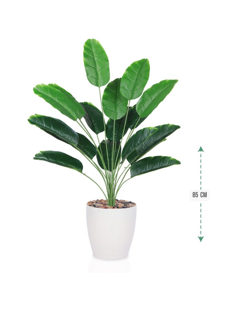 تالا شتلة ورق موز صناعية خضراء بـ18 ورقة في حوض بلاستيك بارتفاع 85 سم – ديكور أنيق يضفي لمسة طبيعية للمنزل والمكتب - Image 1