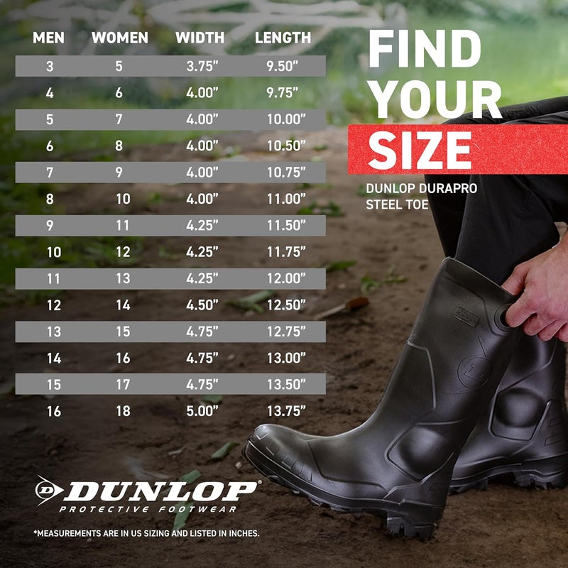 DUNLOP أحذية عمل دورابرو ذات رأس فولاذي - أحذية للرجال والنساء - أحذية أمان مقاومة للماء بعمود طويل - مقاومة للمواد الكيميائية والانزلاق - مصنوعة من PVC - أزرق داكن - الحجم 3-16 - Image 2