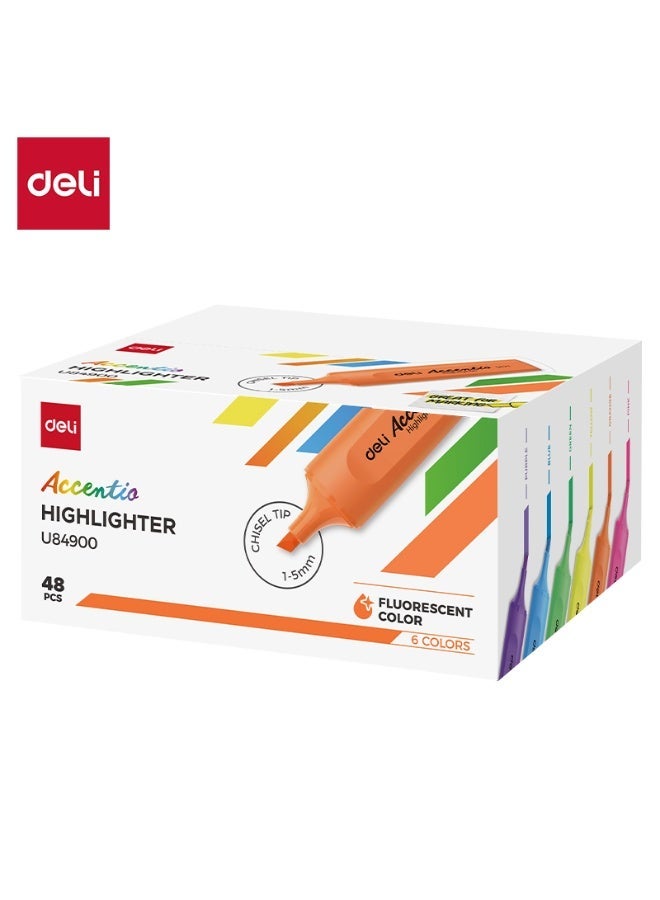 Deli مجموعة أقلام تمييز دلي EU84900 طرف مائل 1~5 مم - 48 قطعة - مثالية للدراسة وتدوين الملاحظات - Image 1