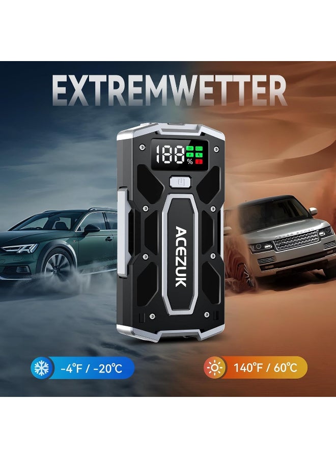 ACEZUK 7000 A Jump Starter Power Bank (حتى 10.0 لتر بنزين و8.0 لتر ديزل) جهاز بدء تشغيل السيارة مع مصباح LED وشاشة كبيرة وشاشة Jumper ومعزز بطارية السيارة لسيارات الدفع الرباعي والدراجات النارية وجزازة العشب - Image 2